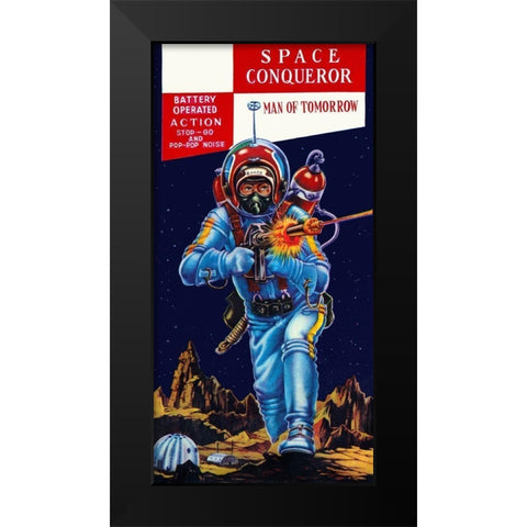Space Conqueror Black Modern Wood Framed Art Print by Retrobot