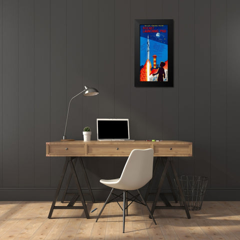 Rocket Launching Pad Black Modern Wood Framed Art Print by Retrorocket