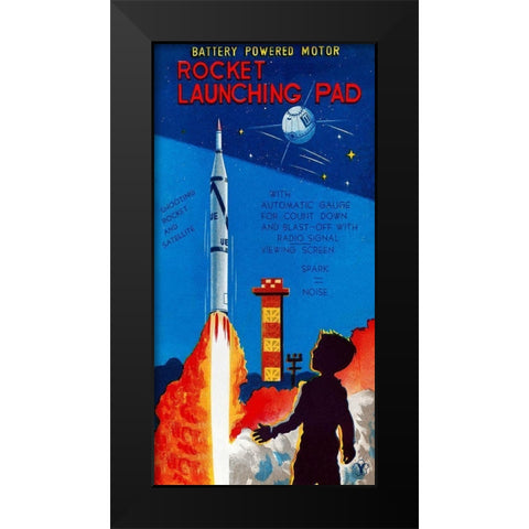 Rocket Launching Pad Black Modern Wood Framed Art Print by Retrorocket
