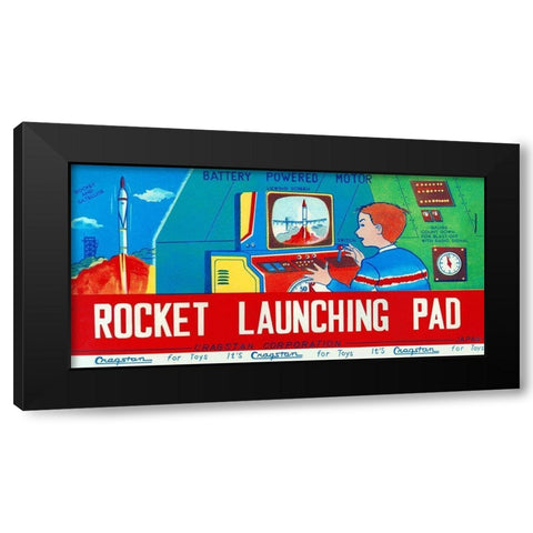 Rocket Launching Pad Black Modern Wood Framed Art Print with Double Matting by Retrorocket