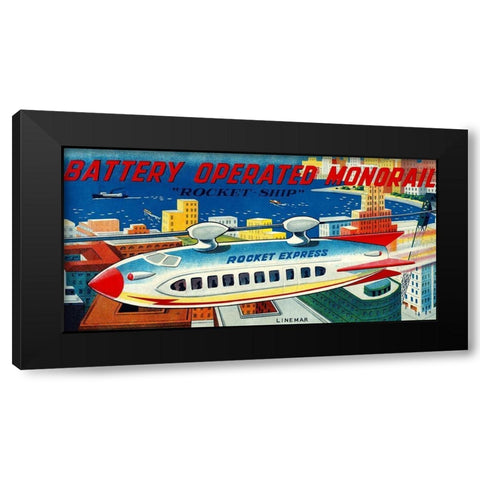 Battery Operated Monorail - Rocket Ship Black Modern Wood Framed Art Print with Double Matting by Retrorocket