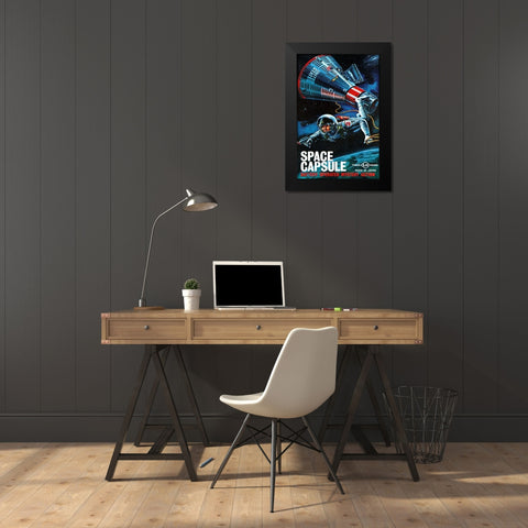 Space Capsule Black Modern Wood Framed Art Print by Retrorocket