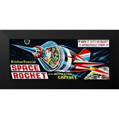 Space Rocket with Revolving Capsule Black Modern Wood Framed Art Print by Retrorocket