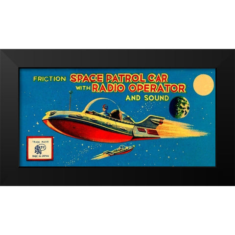 Space Patrol Car with Radio Operator Black Modern Wood Framed Art Print by Retrorocket