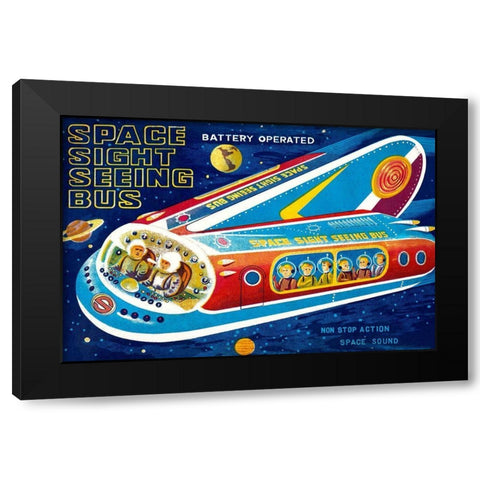 Space Sight Seeing Bus Black Modern Wood Framed Art Print with Double Matting by Retrorocket