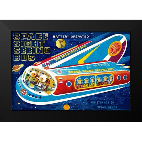 Space Sight Seeing Bus Black Modern Wood Framed Art Print by Retrorocket