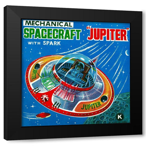 Mechanical Spacecraft Jupiter Black Modern Wood Framed Art Print by Retrorocket