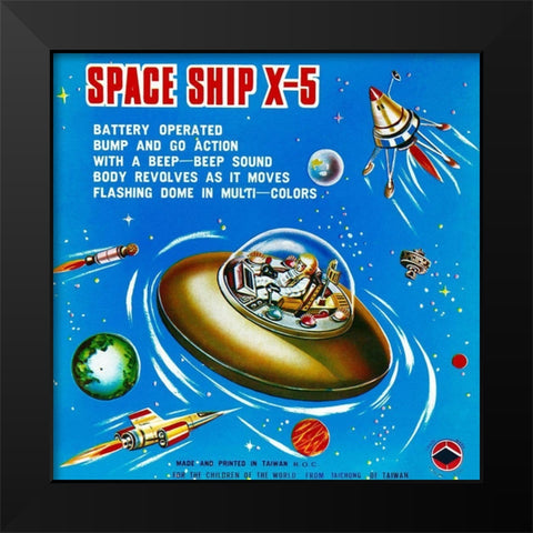 Space Ship X-5 Black Modern Wood Framed Art Print by Retrorocket