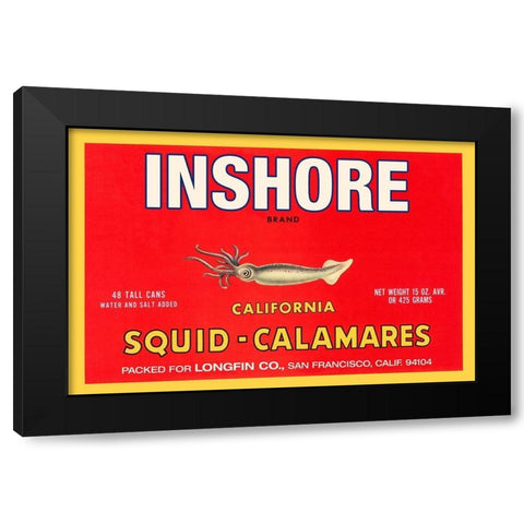 Inshore Brand Squid - Calamares Black Modern Wood Framed Art Print with Double Matting by Retrolabel