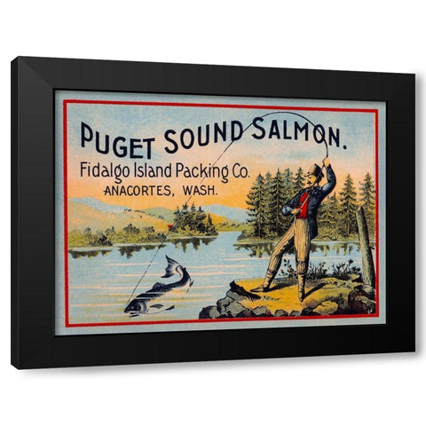 Puget Sound Salmon - On the Fly Black Modern Wood Framed Art Print by Retrolabel