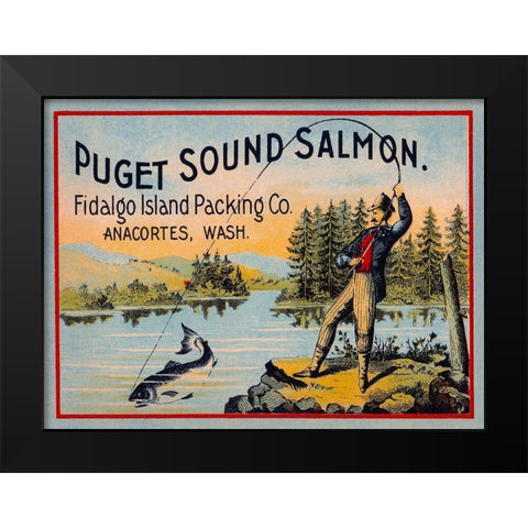Puget Sound Salmon - On the Fly Black Modern Wood Framed Art Print by Retrolabel
