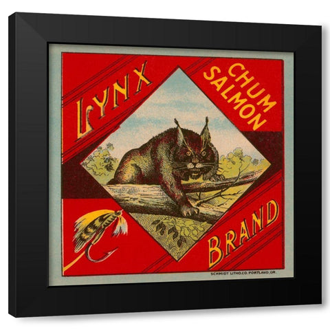 Lynx Brand Chum Salmon Black Modern Wood Framed Art Print by Retrolabel