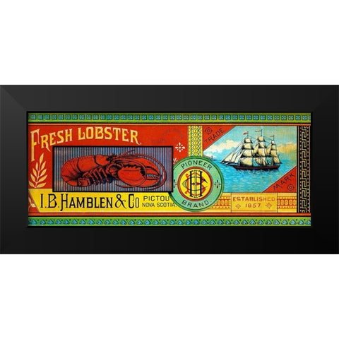 Pioneer Brand Fresh Lobster Black Modern Wood Framed Art Print by Retrolabel