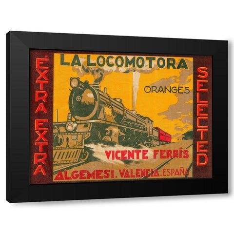 La Locomotora Oranges Black Modern Wood Framed Art Print by Retrolabel