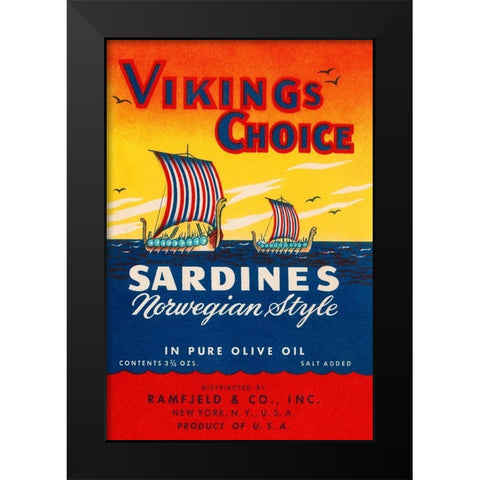 Vikings Choise Sardines Black Modern Wood Framed Art Print by Retrolabel