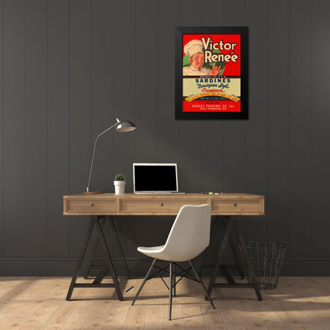 Victor Renee Sardines Black Modern Wood Framed Art Print by Retrolabel