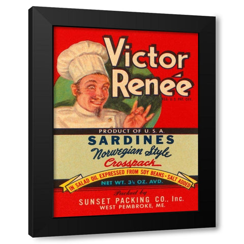 Victor Renee Sardines Black Modern Wood Framed Art Print by Retrolabel