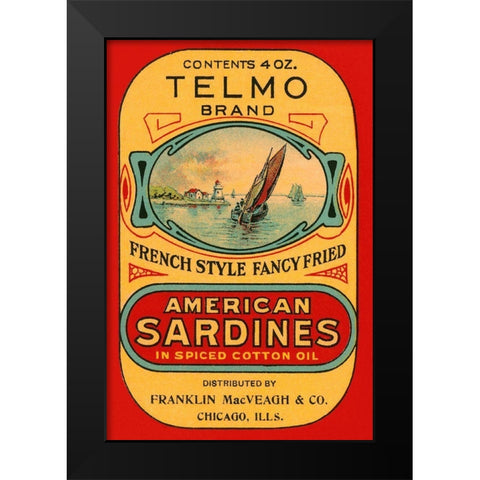 Telmo Brand American Sardines Black Modern Wood Framed Art Print by Retrolabel
