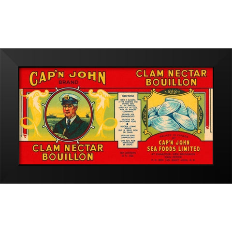 Capn John Brand Clam Nectar Bouillon Black Modern Wood Framed Art Print by Retrolabel
