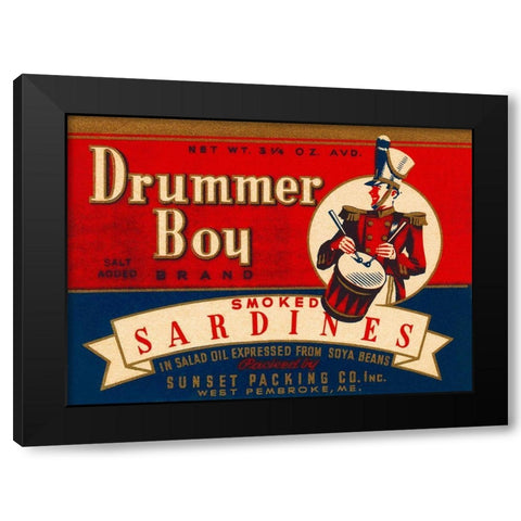 Drummer Boy Smoked Sardines Black Modern Wood Framed Art Print by Retrolabel