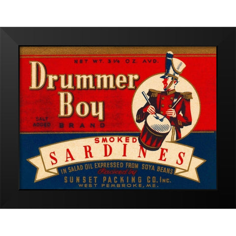 Drummer Boy Smoked Sardines Black Modern Wood Framed Art Print by Retrolabel