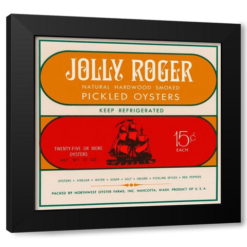 Jolly Roger Pickled Oysters Black Modern Wood Framed Art Print by Retrolabel