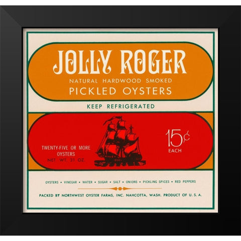 Jolly Roger Pickled Oysters Black Modern Wood Framed Art Print by Retrolabel