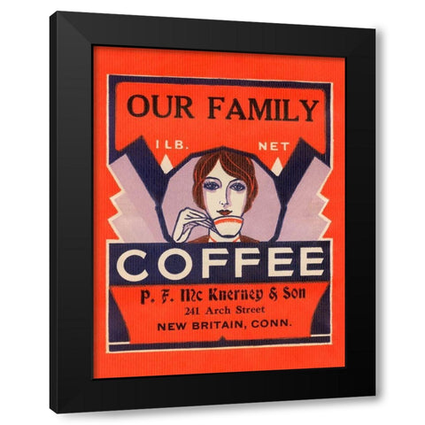 Our Family Coffee Black Modern Wood Framed Art Print by Retrolabel