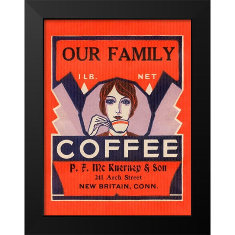 Our Family Coffee Black Modern Wood Framed Art Print by Retrolabel
