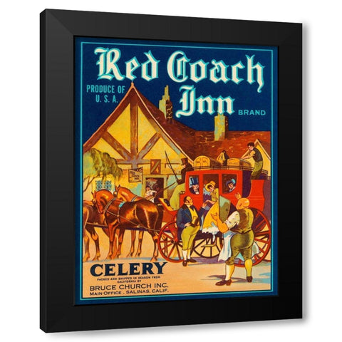Red Coach Inn Celery Black Modern Wood Framed Art Print by Retrolabel
