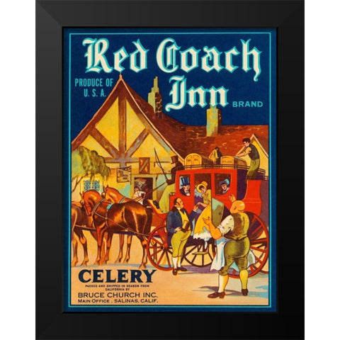 Red Coach Inn Celery Black Modern Wood Framed Art Print by Retrolabel