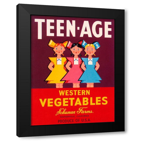 Teen - Age Western Vegetables Black Modern Wood Framed Art Print with Double Matting by Retrolabel