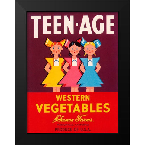 Teen - Age Western Vegetables Black Modern Wood Framed Art Print by Retrolabel
