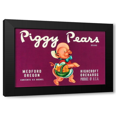 Piggy Pears Crate Label Black Modern Wood Framed Art Print by Retrolabel