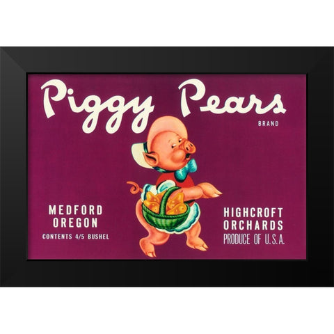 Piggy Pears Crate Label Black Modern Wood Framed Art Print by Retrolabel
