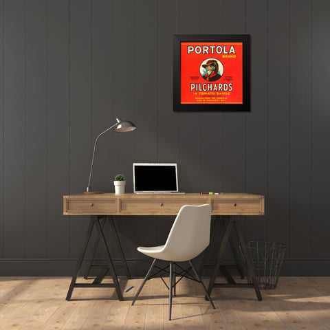 Portola Brand Pilchards Black Modern Wood Framed Art Print by Retrolabel