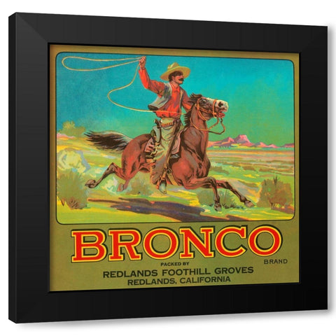 Bronco Brand Crate Label Black Modern Wood Framed Art Print with Double Matting by Retrolabel