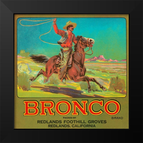 Bronco Brand Crate Label Black Modern Wood Framed Art Print by Retrolabel