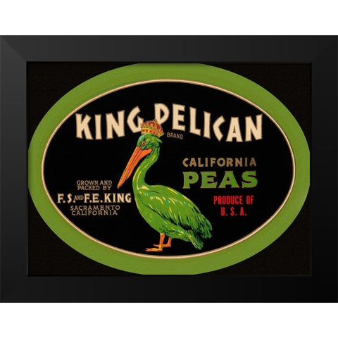 King Pelican California Peas Black Modern Wood Framed Art Print by Retrolabel