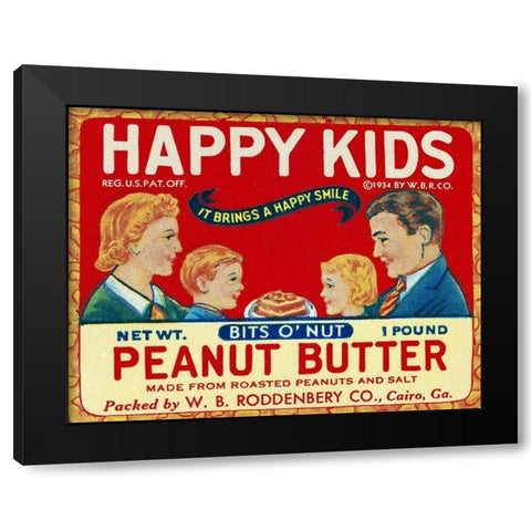 Happy Kids Bits o Nut Peanut Butter Black Modern Wood Framed Art Print with Double Matting by Retrolabel