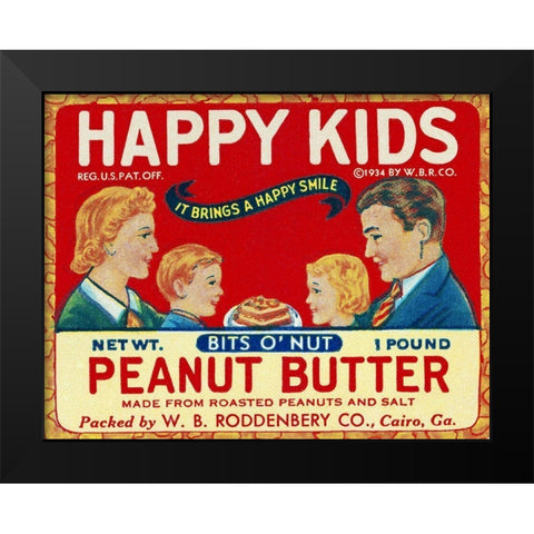 Happy Kids Bits o Nut Peanut Butter Black Modern Wood Framed Art Print by Retrolabel