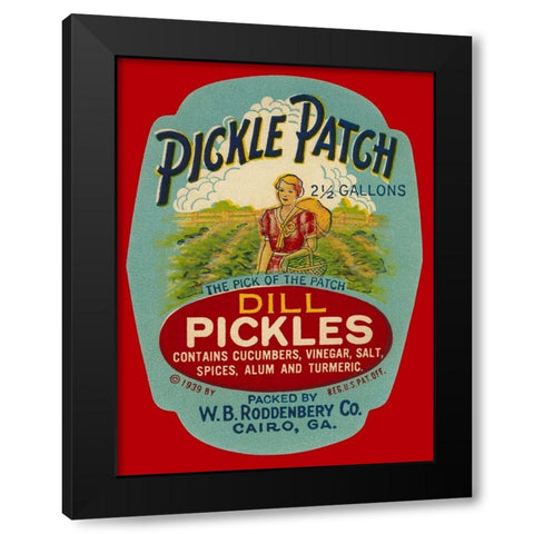 Pickle Patch Dill Pickles Black Modern Wood Framed Art Print with Double Matting by Retrolabel