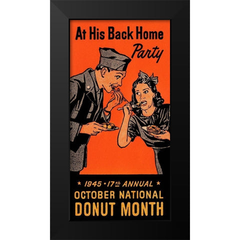 At His Back Home Party Black Modern Wood Framed Art Print by Retrolabel