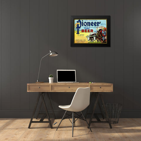 Old Pioneer Club Beer Black Modern Wood Framed Art Print by Vintage Booze Labels