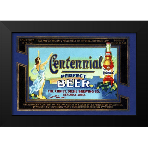 Centennial Perfect Beer Label Black Modern Wood Framed Art Print by Vintage Booze Labels