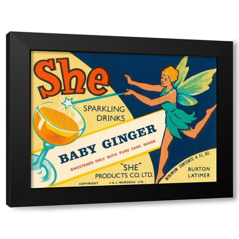 Baby Ginger Black Modern Wood Framed Art Print by Vintage Booze Labels