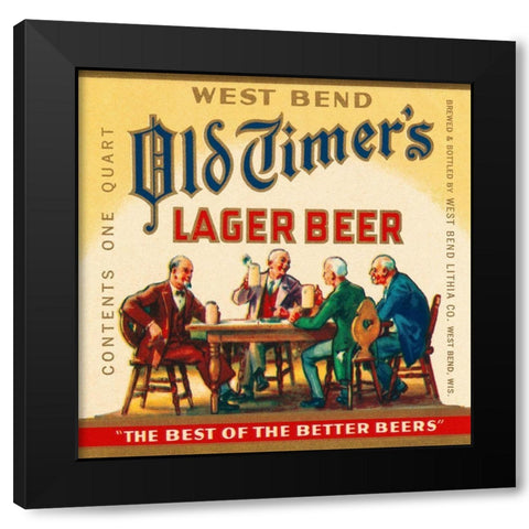 West Bend Old Timers Lager Beer Black Modern Wood Framed Art Print with Double Matting by Vintage Booze Labels