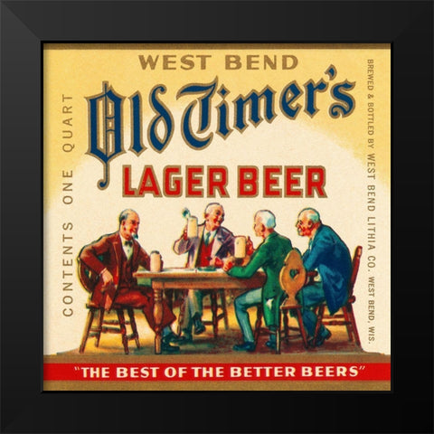 West Bend Old Timers Lager Beer Black Modern Wood Framed Art Print by Vintage Booze Labels