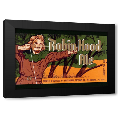 Robin Hood Ale Black Modern Wood Framed Art Print by Vintage Booze Labels