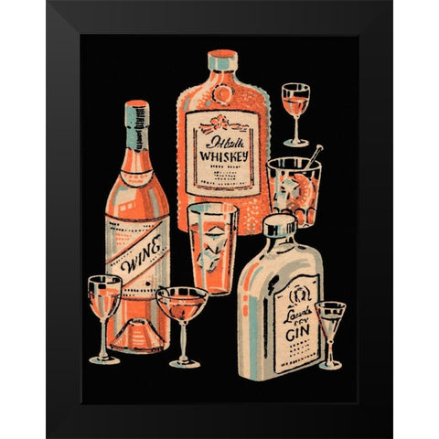 Whiskey, Wine and Gin Black Modern Wood Framed Art Print by Vintage Booze Labels
